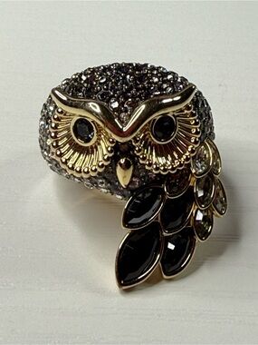 Swarovski Cocktail Ring - Gold & Black Owl